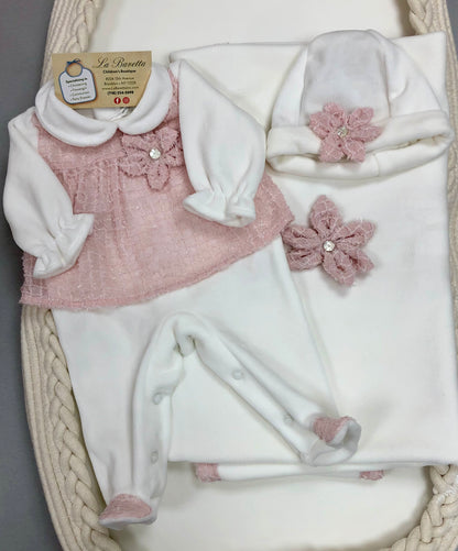 Light mauve and white velour take me home girl set
