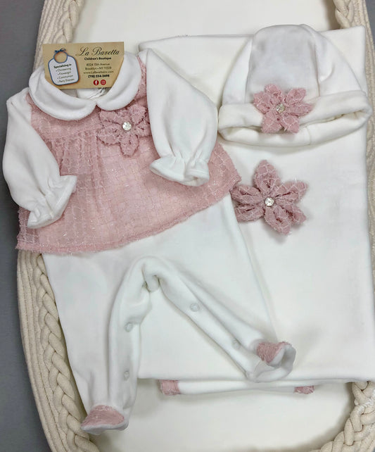 Light mauve and white velour take me home girl set
