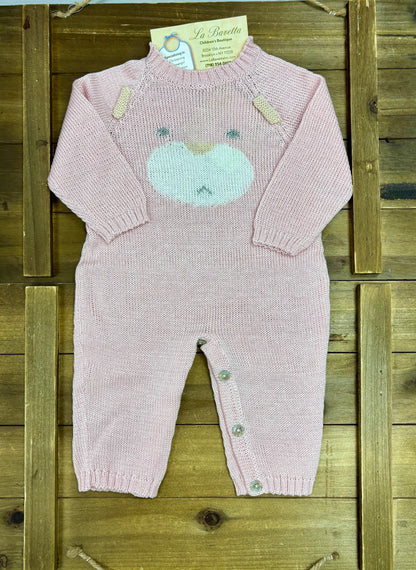 Pink Knit Baby Romper & Hat Set with Baby Bear Motif