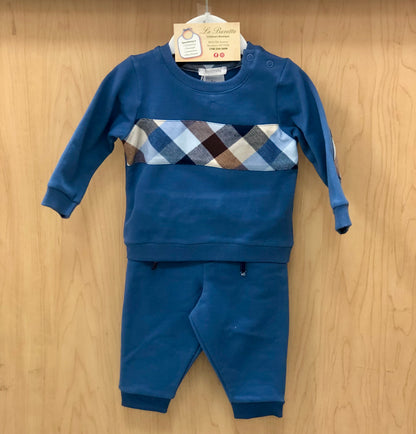 2pc Deep Blue  & Plaid Baby Boys set