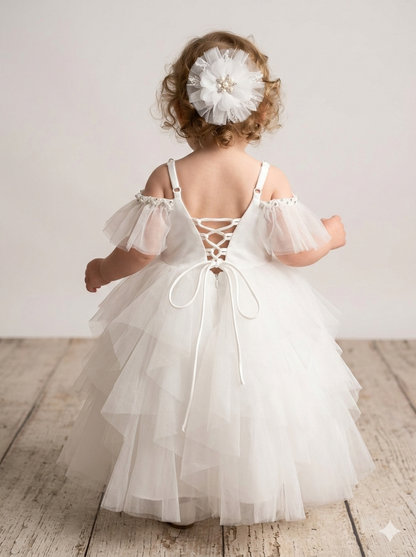 Elegant White Christening Dress with layers
