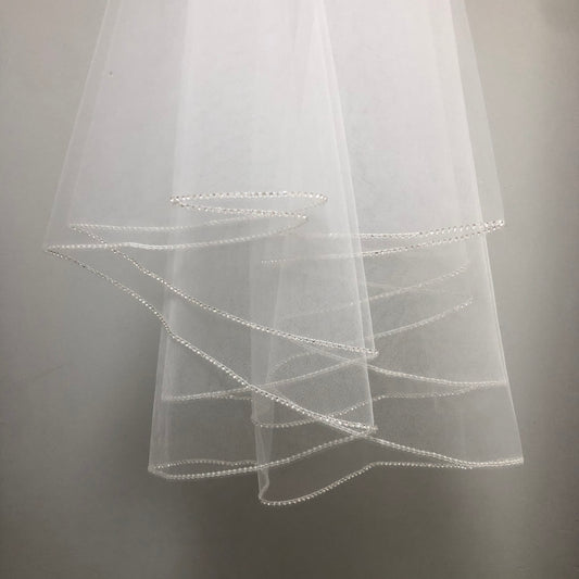 White communion veil with rhinestone edge