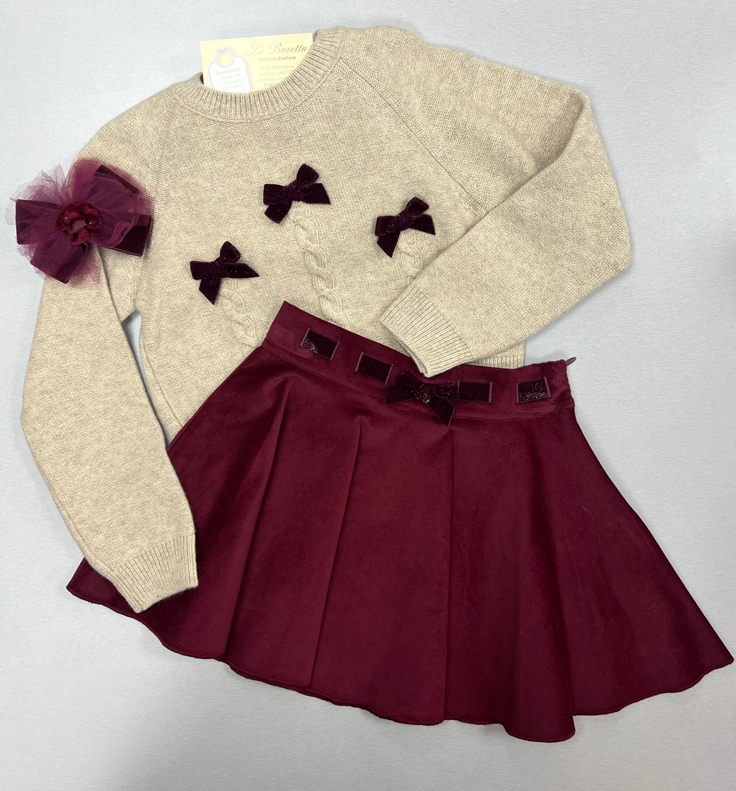2pc knit top & Velour Skirt set