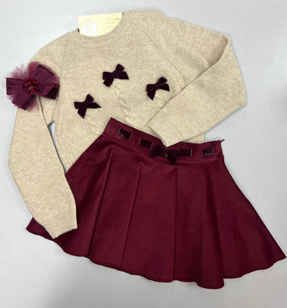 2pc knit top & Velour Skirt set