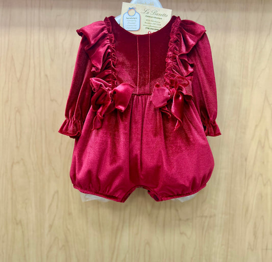Elegant Red  velour Ruffle Romper Made in Italy Bimbalo