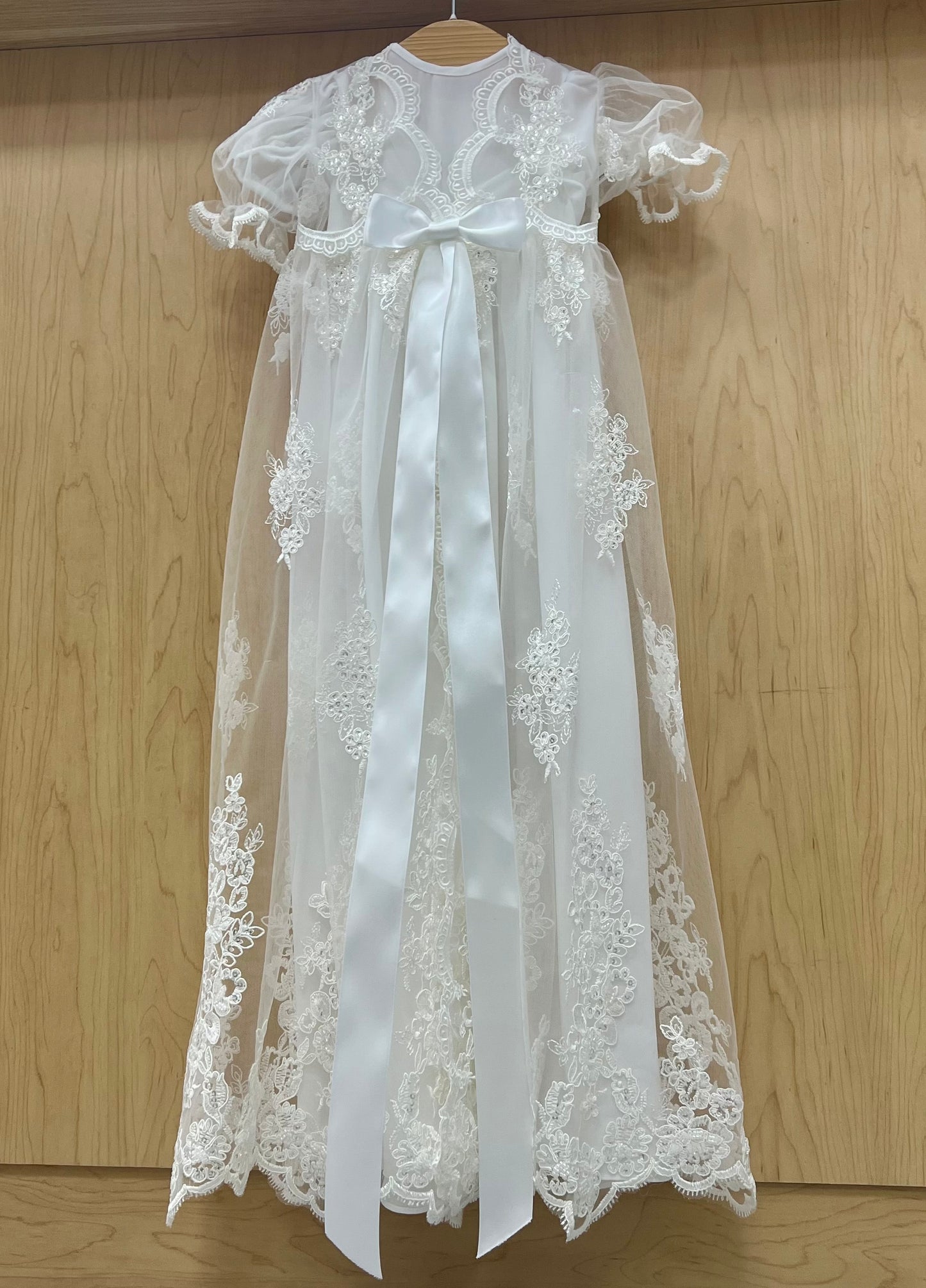 Sheer lace overcoat christening Dress