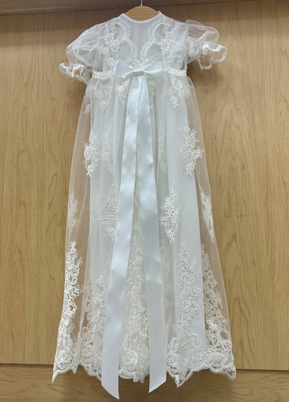 Sheer lace overcoat christening Dress