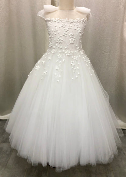 Michelina Bimbi Floral Embroidery Bow Shoulder Communion A-lineGown J4211