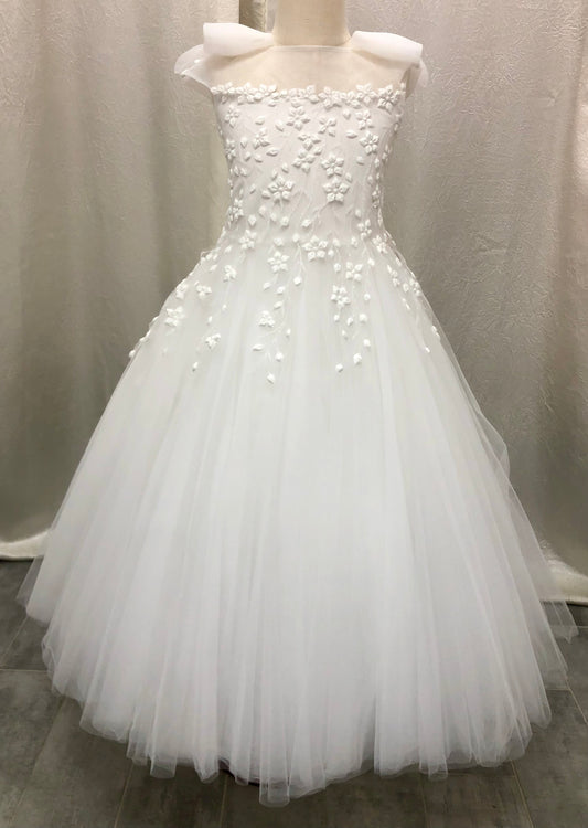Michelina Bimbi Floral Embroidery Bow Shoulder Communion A-lineGown J4211