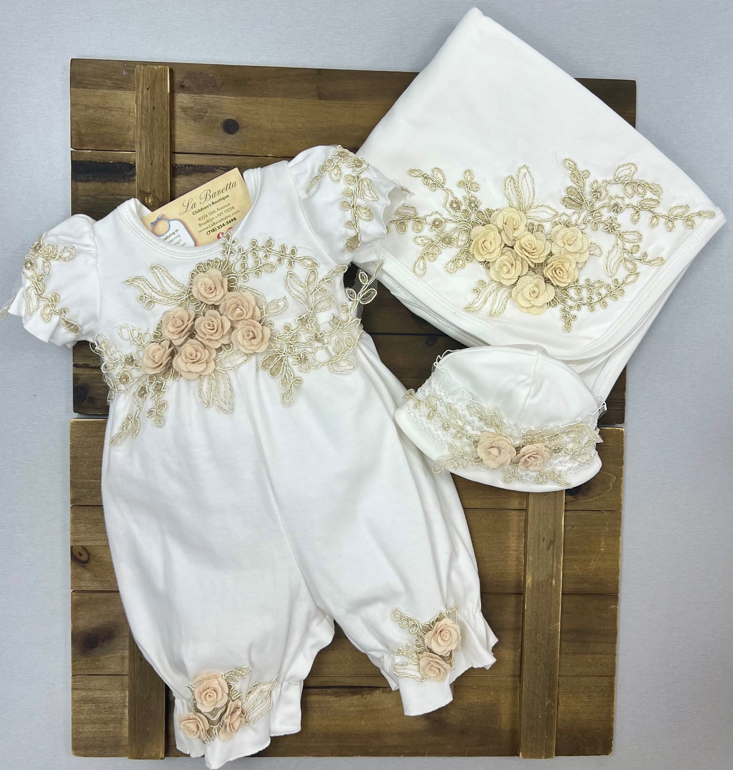 Baby Girl ivory &  Gold take me home set
