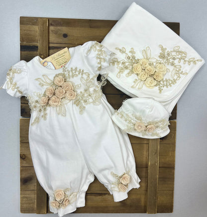 Baby Girl ivory &  Gold take me home set
