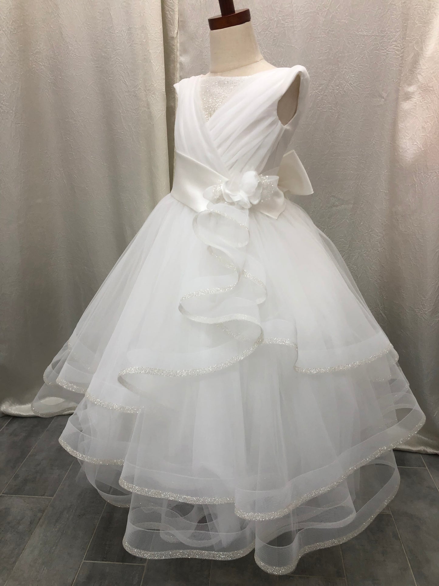 Michelina Bimbi Tiered Shimmer communion Gown made in Italy