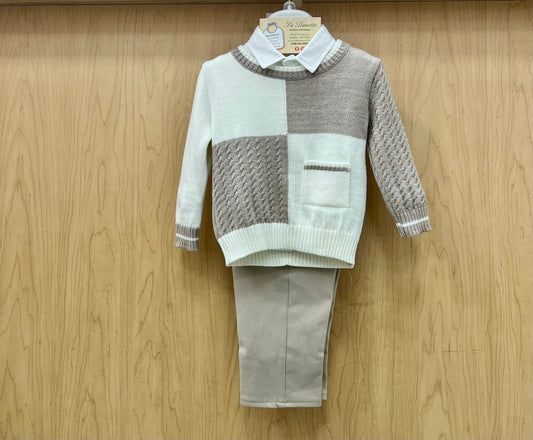 Boys Ivory & Tan 3pc set Made In Italy