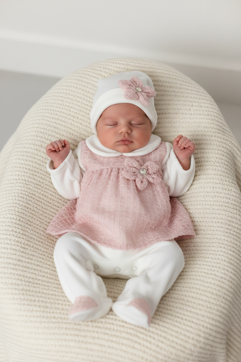 Light mauve and white velour take me home girl set