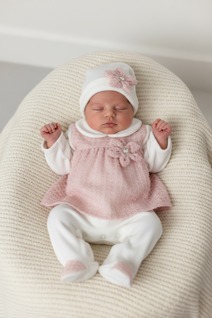 Light mauve and white velour take me home girl set
