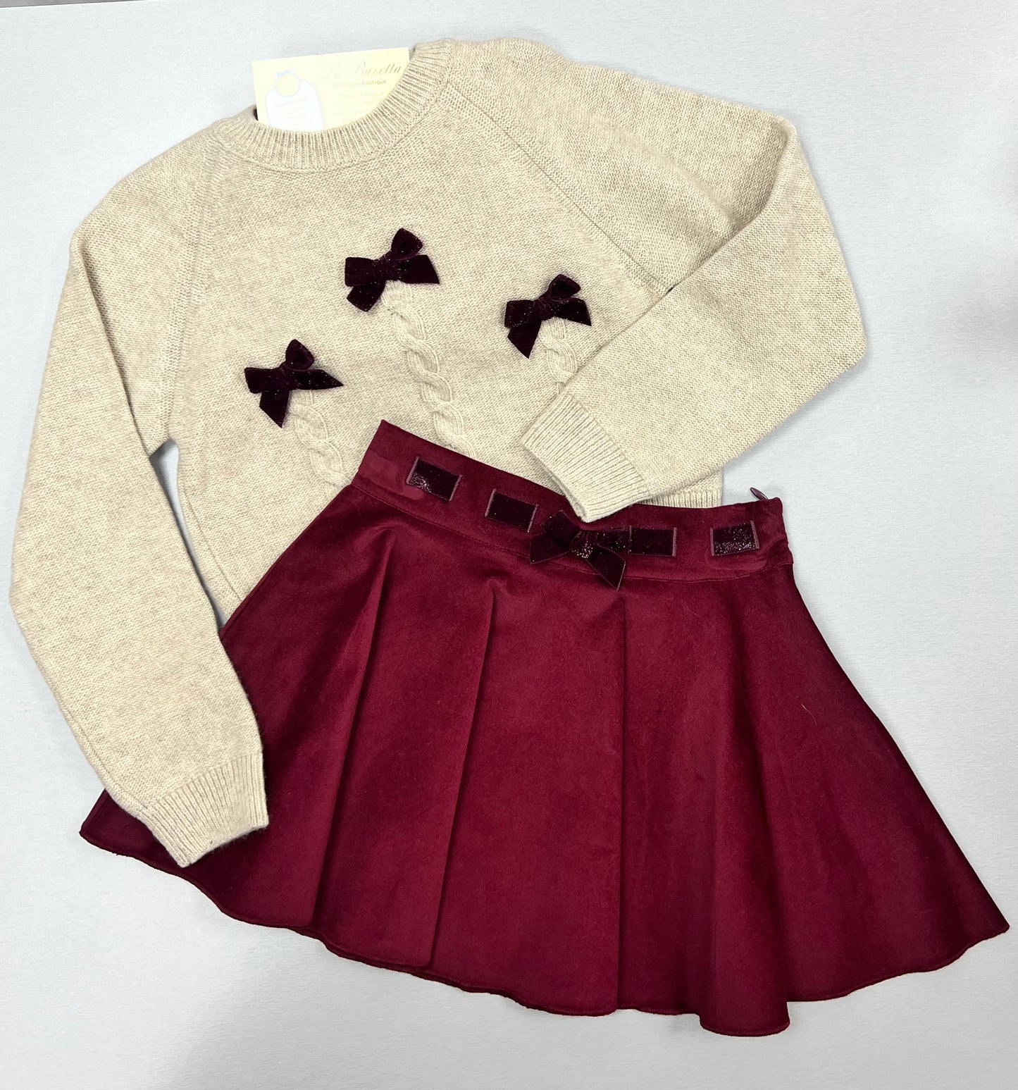 2pc knit top & Velour Skirt set