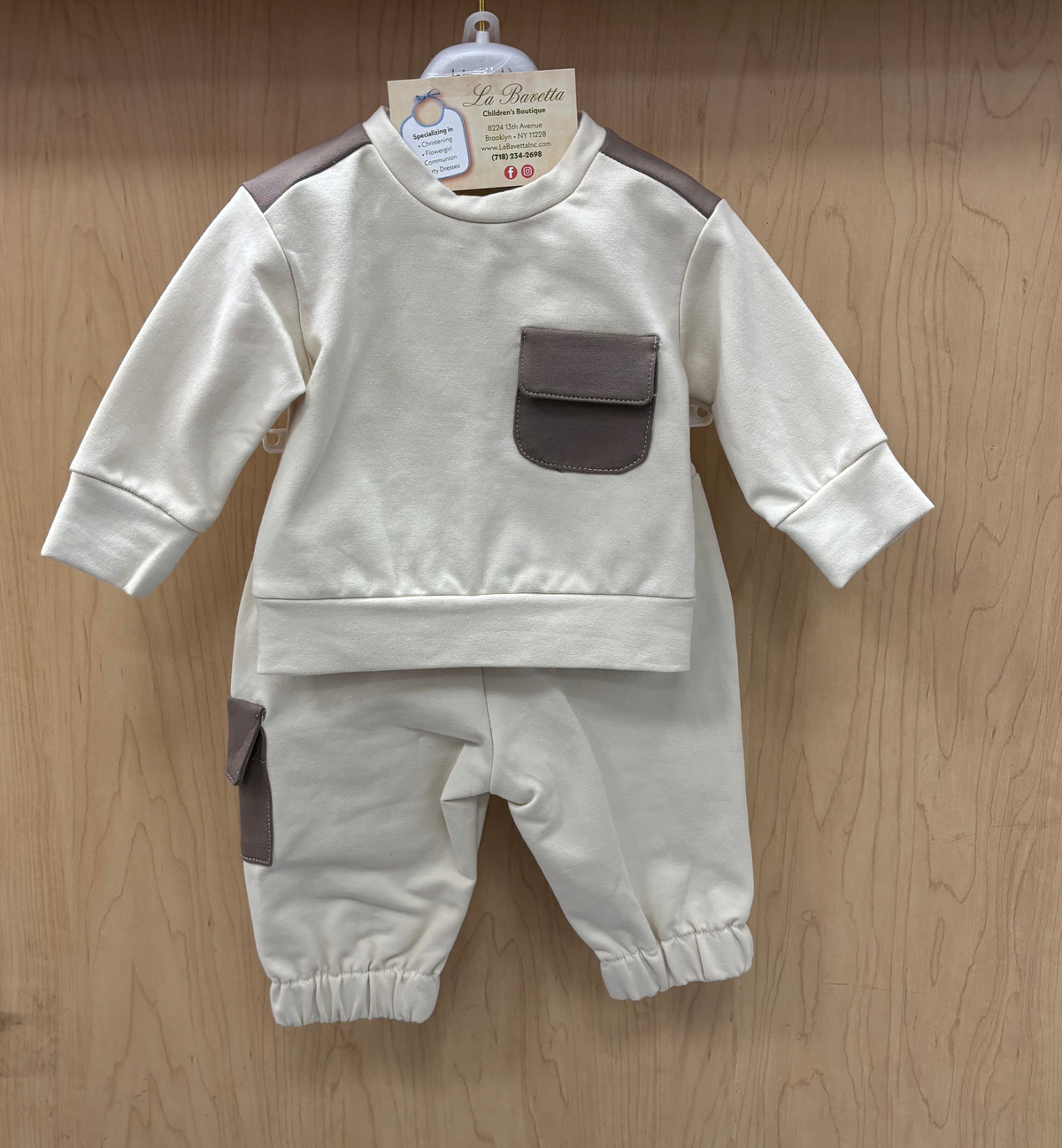 Cream Two-Piece Pocket Top & Jogger Set