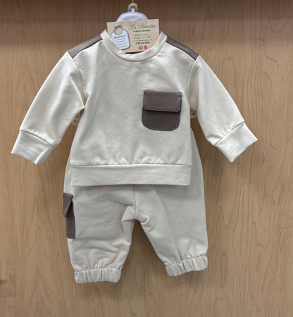 Cream Two-Piece Pocket Top & Jogger Set