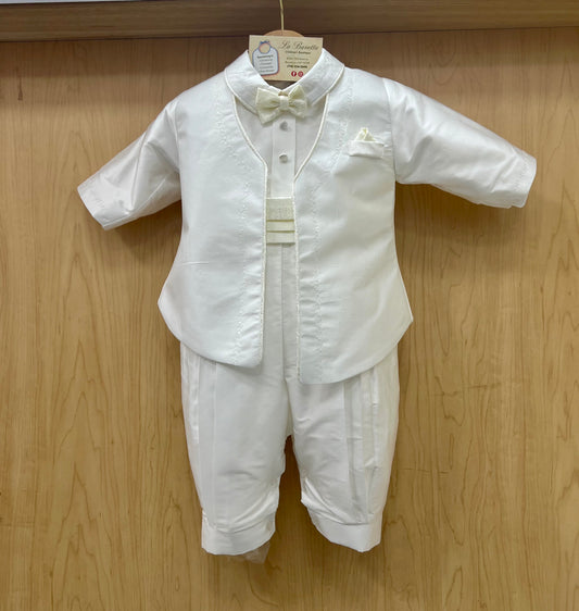 Piccolo Bacio Lorenzo white silk christening suit