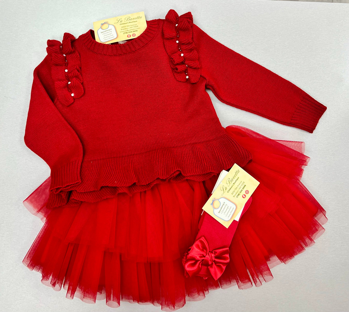 2pc girls Red & Tulle Skirt set Made In Italy
