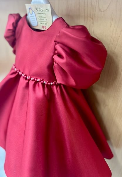 Micado Red Dress with beaded waist.Made in Italy