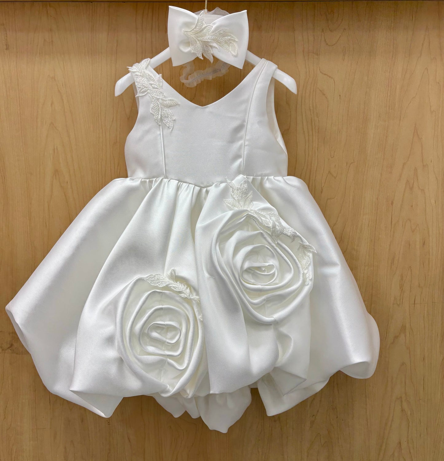 Ivory Rose Petal Bubble Dress with Bow Back |Flower Girl Dress