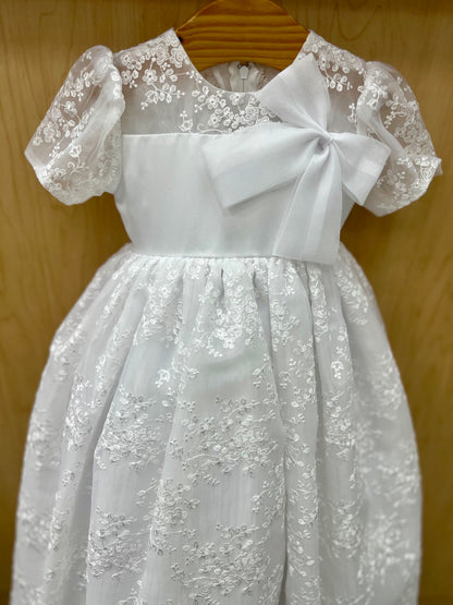 White lace baptism dress with Bow accent