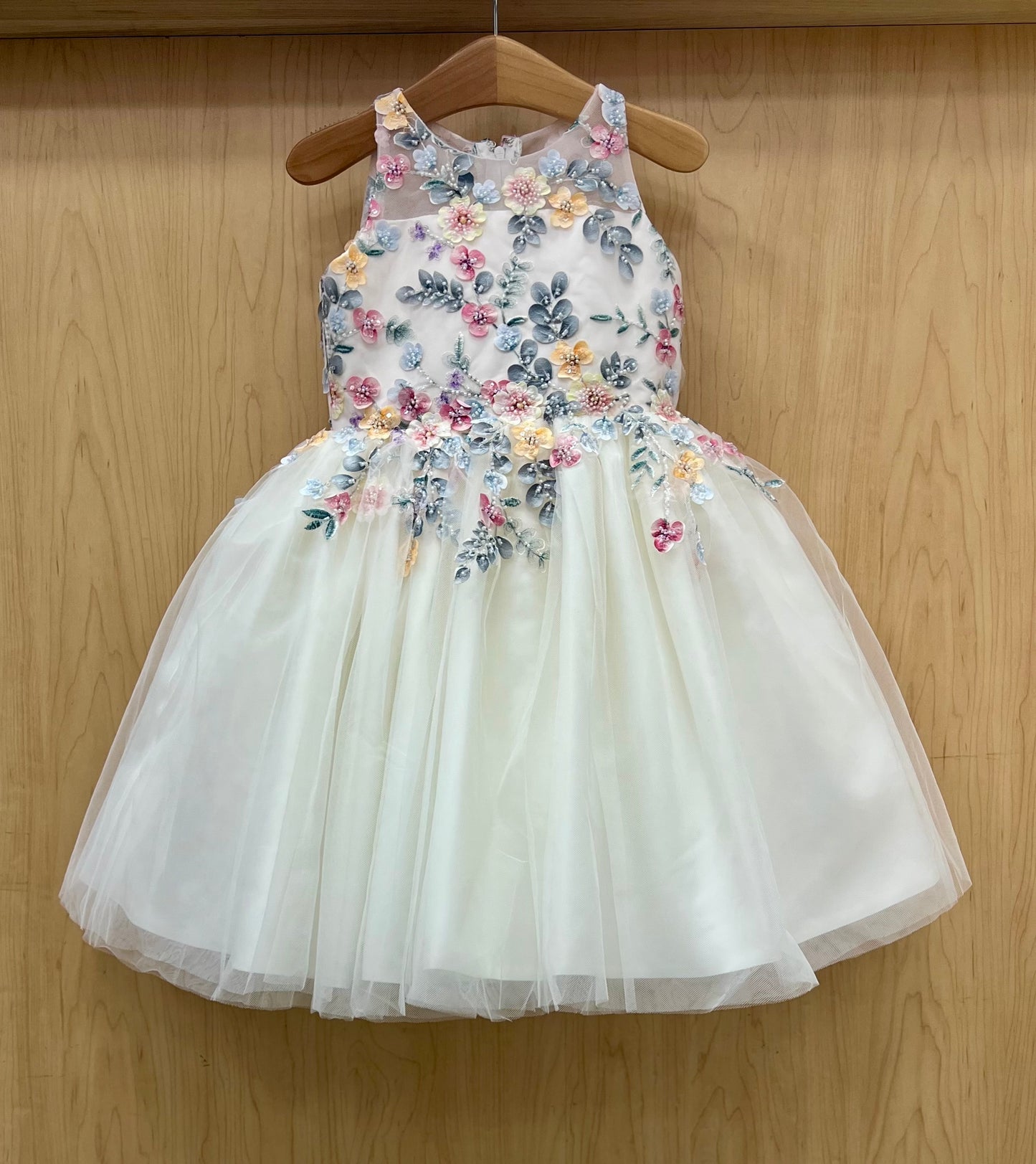 Ivory/ Multi colored flower Tulle Dress