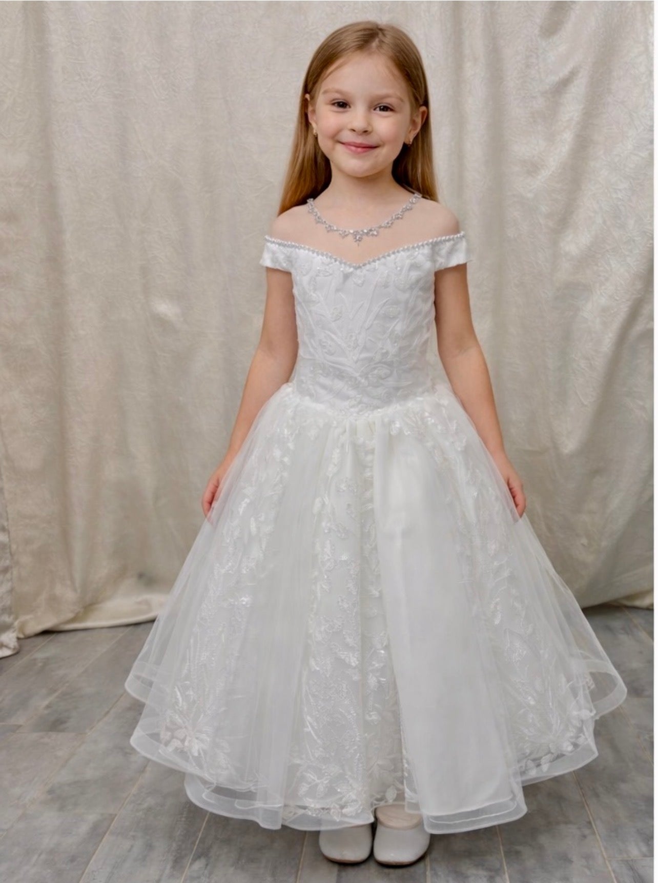 Angelic Blooms Embroidered Communion Dress