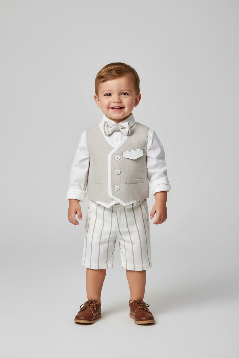 Bimbalo boys 4pc beige linen shorts & vest outfit made in Italy 7232