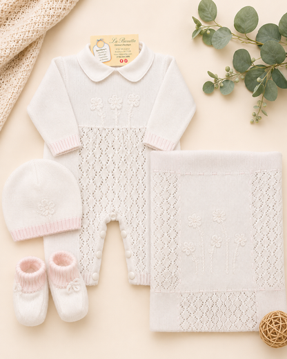 Baby Knit Layette Set – White & Pink Made in Italy