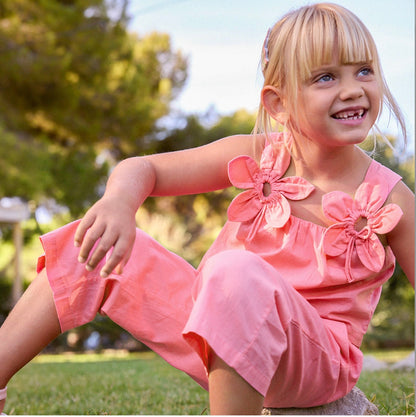 Girls pink cotton Flower pants set