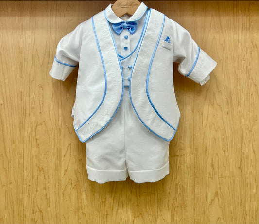Blue William-White shantung shorts baptism suit