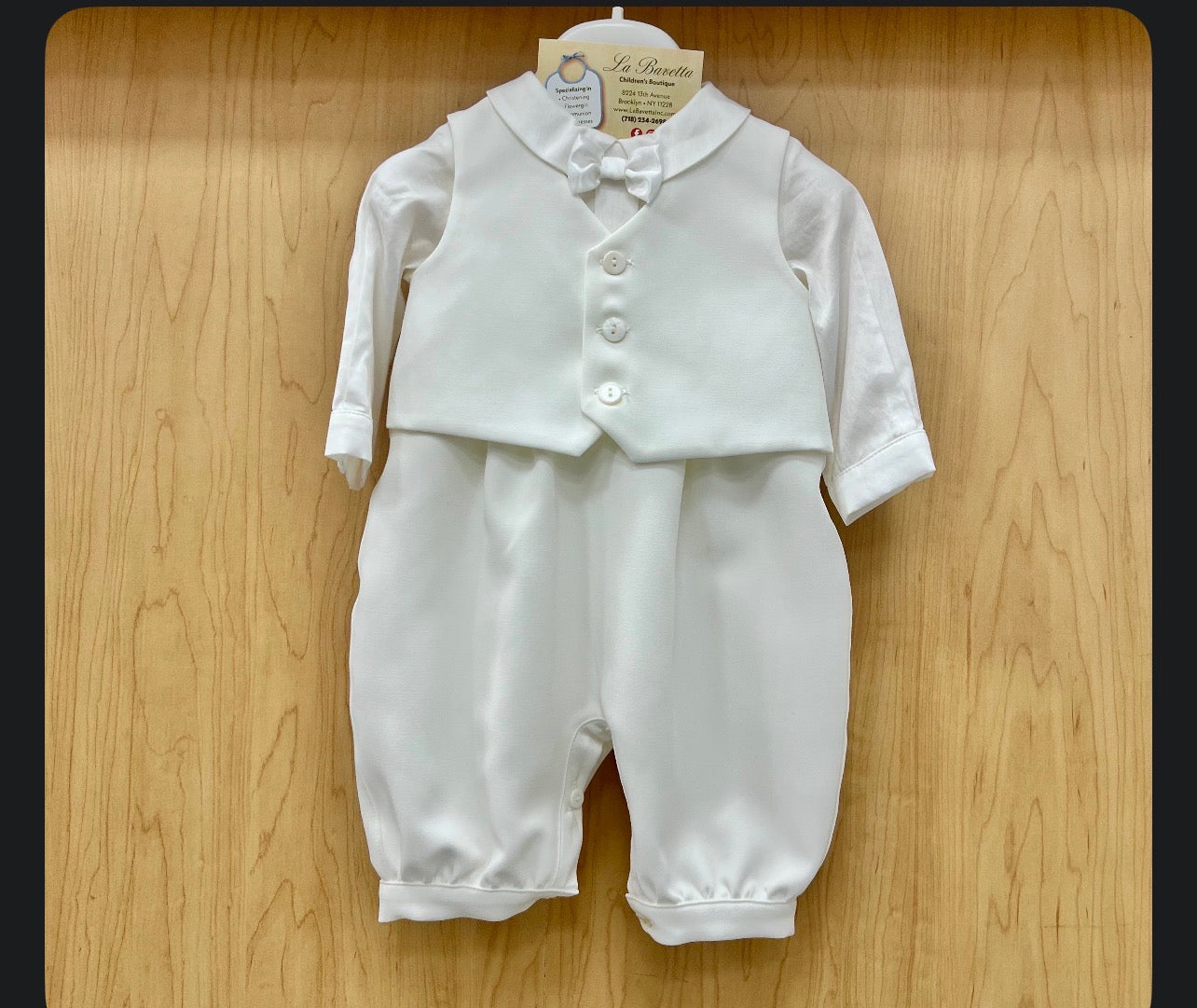 Diamond White Christening Suit with Bow Tie Made In Italy