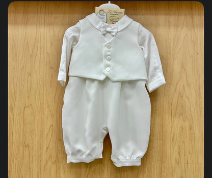 Diamond White Christening Suit with Bow Tie Made In Italy
