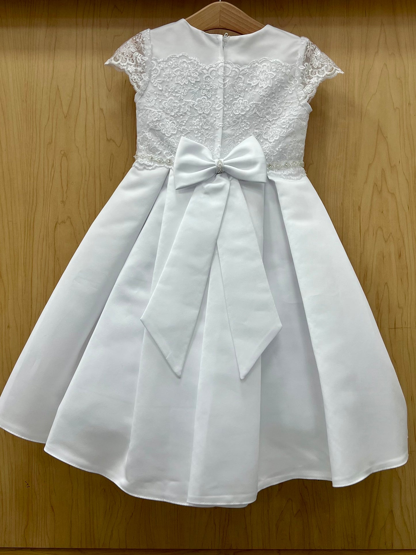 White Satin Bottom Pleated Flower Girl Gown Sienna Rose SR711