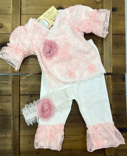 Pink and white Floral and lace baby take me home  set