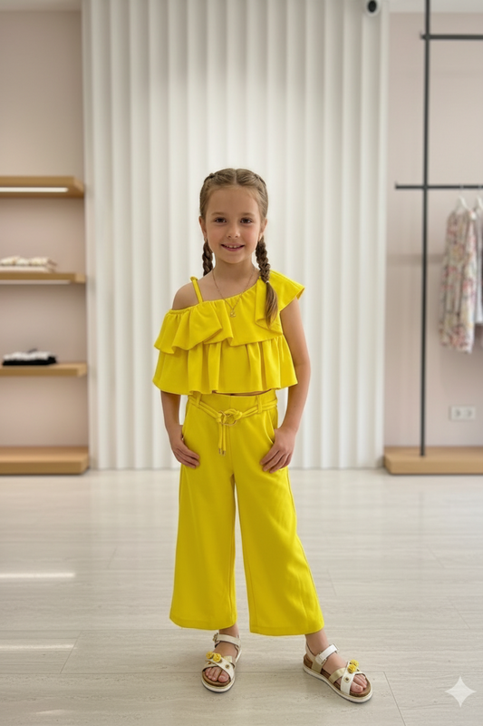 Girls Yellow Ruffle Two-Piece Set
