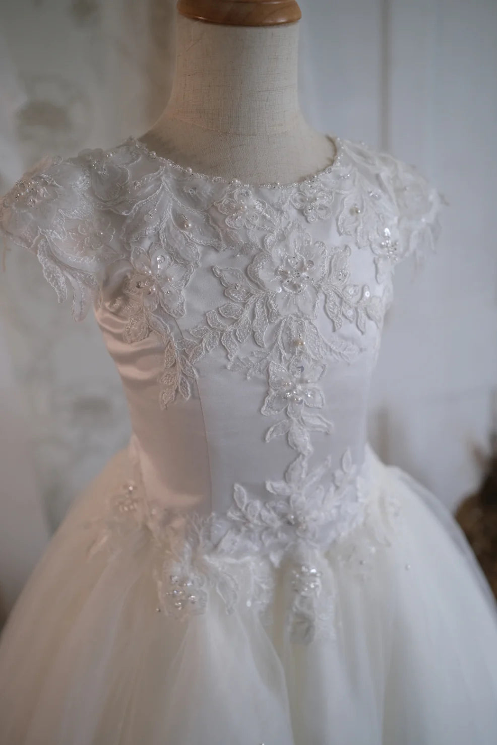 lace cap sleeve communion dress Joan Calabrese Beaded Lace Short Sleeve Communion Dress 120356