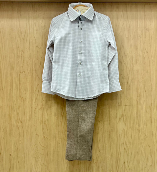2pc boys ivory/ sand checkered pants set