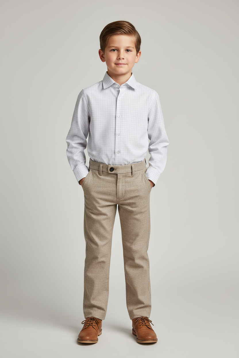 2pc boys ivory/ sand checkered pants set