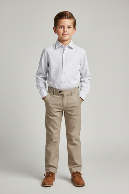 2pc boys ivory/ sand checkered pants set