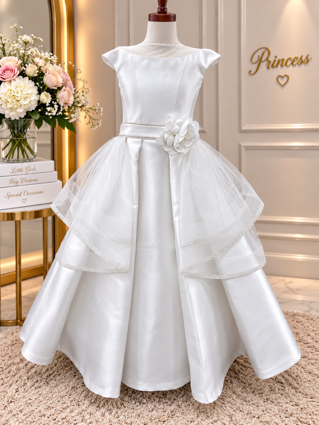 Girls White Tiered Tulle Ball Gown – Made in Italy