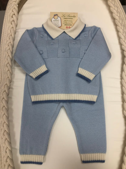 Baby Boy 2pc powder Blue &Ivory pants Set. Made In Italy