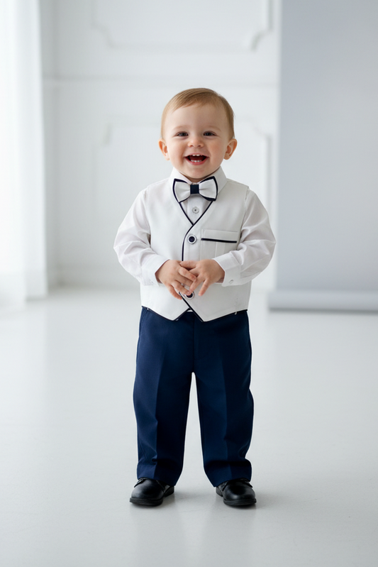 Bimbalo 4pc Suit navy blue and white pants Set