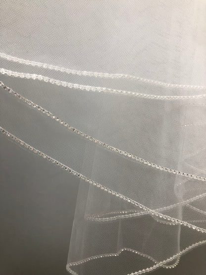 White communion veil with rhinestone edge