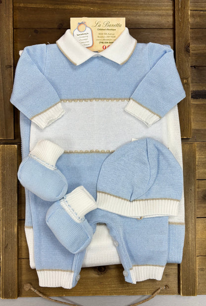 Baby Blue Knit Take-Home Set with Blanket Made In Italy
