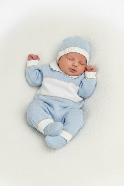 Baby Blue Knit Take-Home Set with Blanket Made In Italy