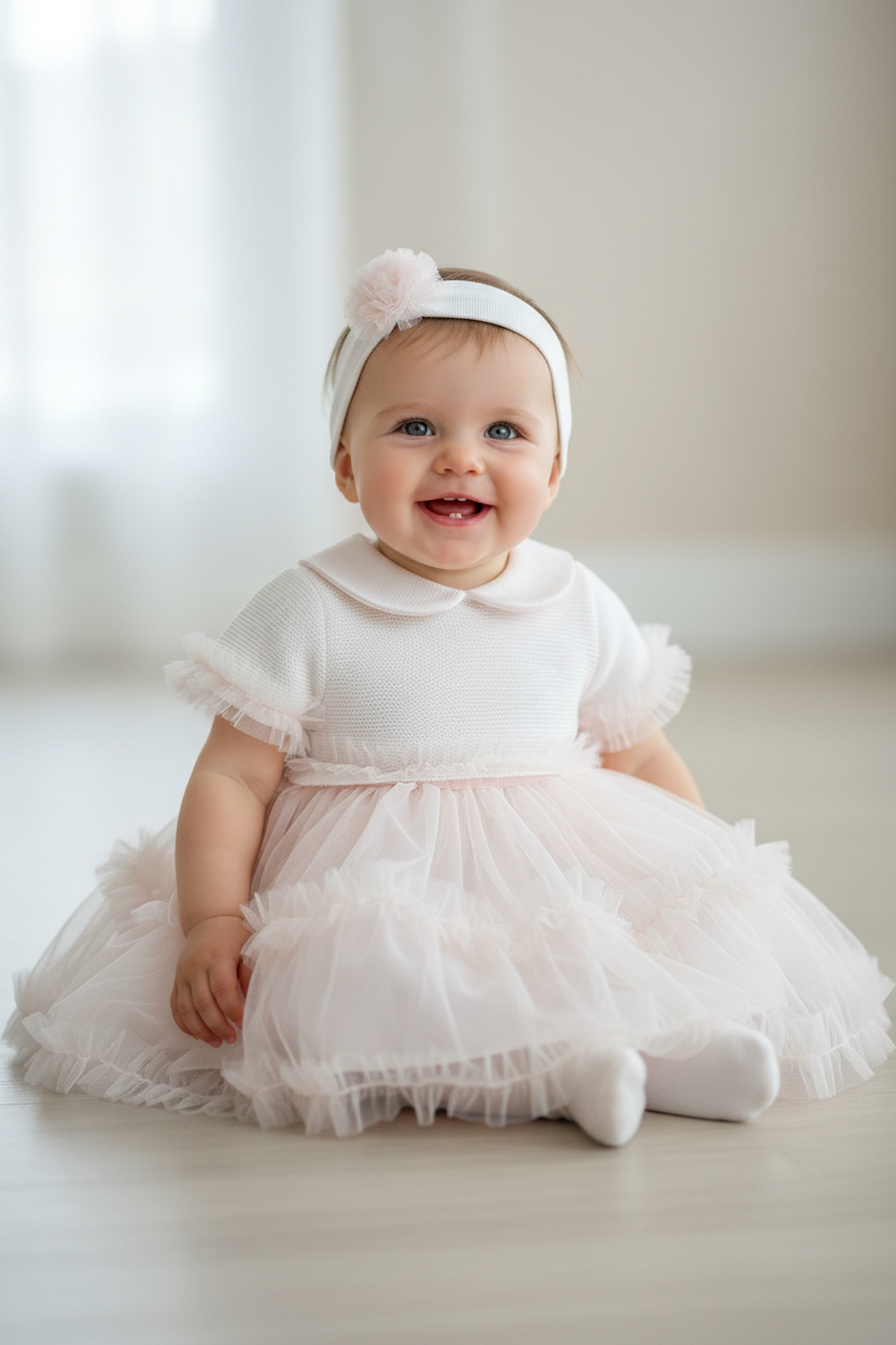 Knit/tulle Pink Dress made in Italy