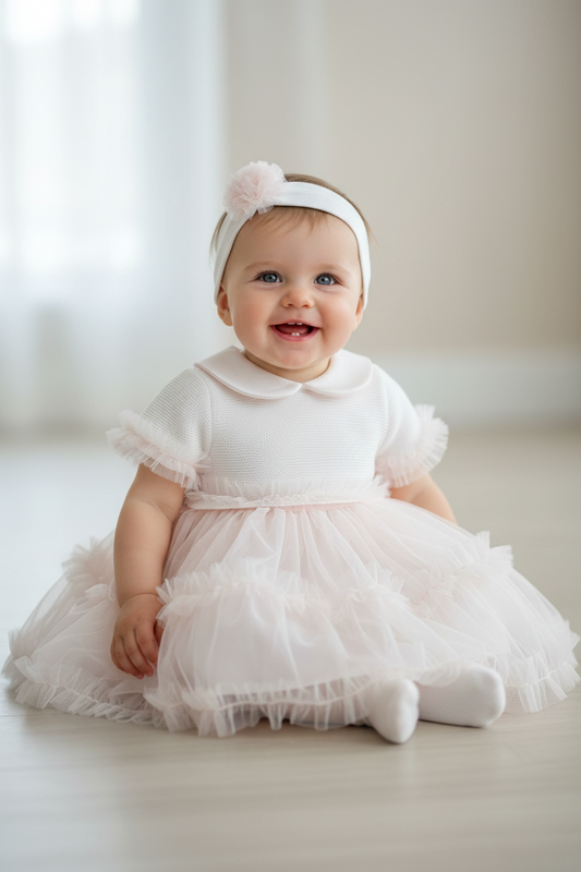 Knit/tulle Pink Dress made in Italy